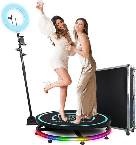 MWE 360 Photo Booth Machine for Parties with Flight Case,Logo Customization,Software APP Remote Automatic 360 Spin Camera Video PhotoBooth 68cm for 2-4 People(26.8"+Flight Case) in Kuwait