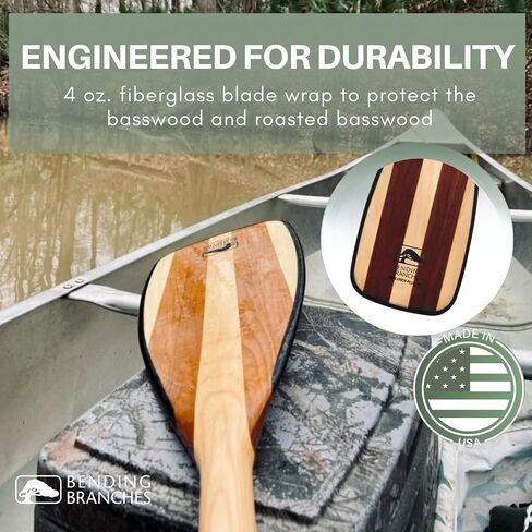 BENDING BRANCHES Explorer Plus Wood Canoe Paddle – 18-Laminate Basswood Shaft, Hardwood Blade with Fiberglass Wrap and Rockgard® Protection, Freestyle Palm Grip for Wilderness & Flatwater in Kuwait