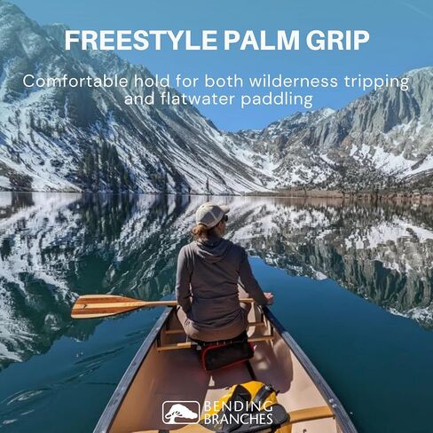 BENDING BRANCHES Explorer Plus Wood Canoe Paddle – 18-Laminate Basswood Shaft, Hardwood Blade with Fiberglass Wrap and Rockgard® Protection, Freestyle Palm Grip for Wilderness & Flatwater in Kuwait