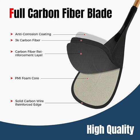 Hybrid Outrigger Canoe Paddle with Wooden Shaft and Carbon Fiber Blade, Lightweight and Durable OC Paddle, 48"-52" in Kuwait