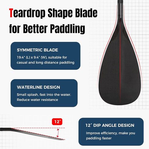 Hybrid Outrigger Canoe Paddle with Wooden Shaft and Carbon Fiber Blade, Lightweight and Durable OC Paddle, 48"-52" in Kuwait