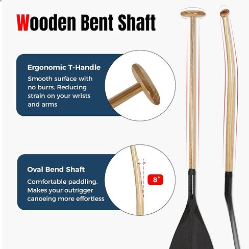 Hybrid Outrigger Canoe Paddle with Wooden Shaft and Carbon Fiber Blade, Lightweight and Durable OC Paddle, 48"-52" in Kuwait