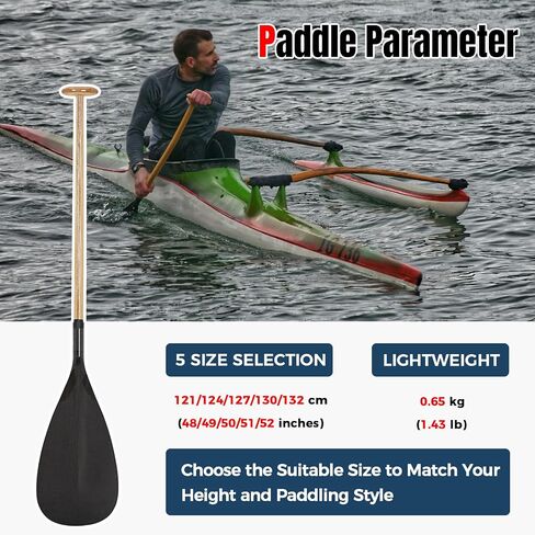 Hybrid Outrigger Canoe Paddle with Wooden Shaft and Carbon Fiber Blade, Lightweight and Durable OC Paddle, 48"-52" in Kuwait