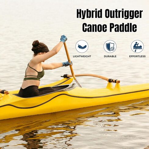Hybrid Outrigger Canoe Paddle with Wooden Shaft and Carbon Fiber Blade, Lightweight and Durable OC Paddle, 48"-52" in Kuwait