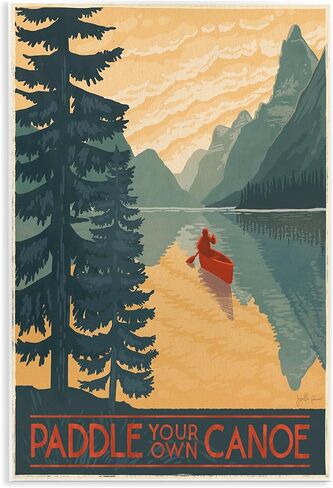 Stupell Industries 'Paddle Your Own Canoe Phrase Mountain Lake Adventure'، لوحة فنية جدارية، مقاس 10 × 15 بوصة، سهلة التعليق وقوية، مصنوعة في الولايات المتحدة الأمريكية، بواسطة جانيل بينر in Kuwait