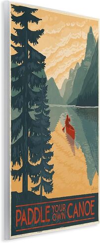 Stupell Industries 'Paddle Your Own Canoe Phrase Mountain Lake Adventure'، لوحة فنية جدارية، مقاس 10 × 15 بوصة، سهلة التعليق وقوية، مصنوعة في الولايات المتحدة الأمريكية، بواسطة جانيل بينر in Kuwait