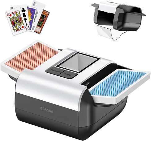KPAW Card Shuffler - 1-2 Decks Manual/Auto, Bottom Card Tray, Rechargeable | Automatic , One Press Shuffling, Portable, Low Noise, for various playing cards in Kuwait