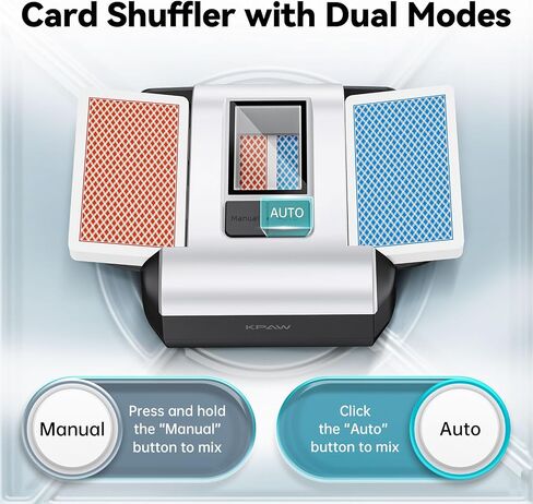 KPAW Card Shuffler - 1-2 Decks Manual/Auto, Bottom Card Tray, Rechargeable | Automatic , One Press Shuffling, Portable, Low Noise, for various playing cards in Kuwait