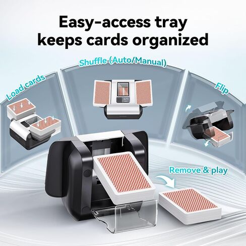 KPAW Card Shuffler - 1-2 Decks Manual/Auto, Bottom Card Tray, Rechargeable | Automatic , One Press Shuffling, Portable, Low Noise, for various playing cards in Kuwait