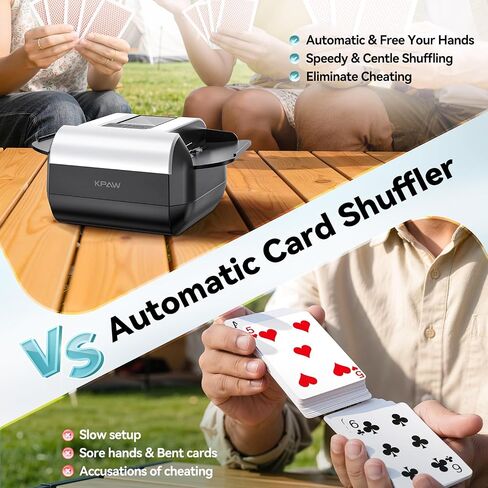 KPAW Card Shuffler - 1-2 Decks Manual/Auto, Bottom Card Tray, Rechargeable | Automatic , One Press Shuffling, Portable, Low Noise, for various playing cards in Kuwait