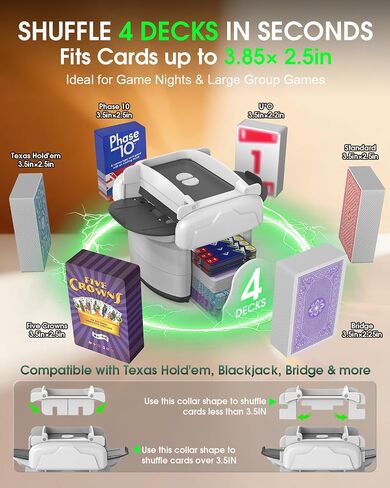 Automatic Card Shuffler 1-4 Decks,Rechargeable Card Shuffler Machine with Portable Carry Bag & Bonus Playing Cards Included,Electric Shuffler for Poker,Blackjack,Bridge and Family Game Night in Kuwait