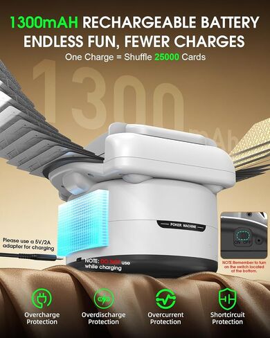 Automatic Card Shuffler 1-4 Decks,Rechargeable Card Shuffler Machine with Portable Carry Bag & Bonus Playing Cards Included,Electric Shuffler for Poker,Blackjack,Bridge and Family Game Night in Kuwait
