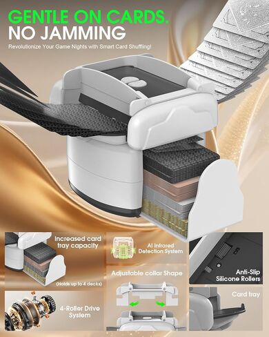Automatic Card Shuffler 1-4 Decks,Rechargeable Card Shuffler Machine with Portable Carry Bag & Bonus Playing Cards Included,Electric Shuffler for Poker,Blackjack,Bridge and Family Game Night in Kuwait