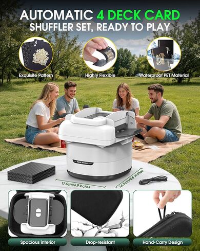 Automatic Card Shuffler 1-4 Decks,Rechargeable Card Shuffler Machine with Portable Carry Bag & Bonus Playing Cards Included,Electric Shuffler for Poker,Blackjack,Bridge and Family Game Night in Kuwait