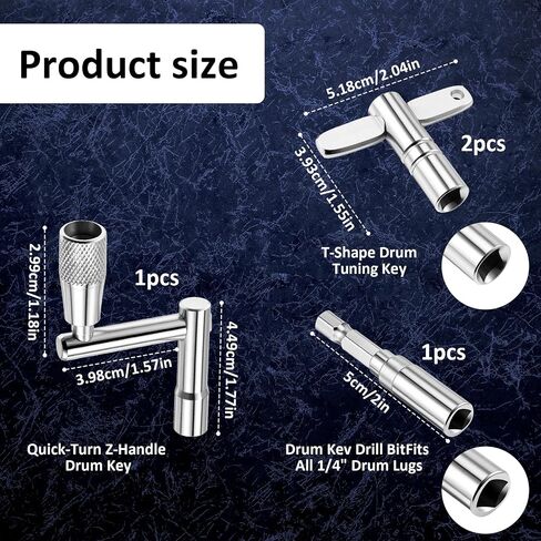 Drum Keys for Tuning Drums, 4 Pcs Universal Chrome Plated Steel Drum Tuning Key with Case and Velvet Bag Standard Drum Key Drill Bit Includes Speed Keys and Drum Wrench for Acoustic Electronic Drum in Kuwait