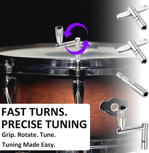 Drum Keys for Tuning Drums, 4 Pcs Universal Chrome Plated Steel Drum Tuning Key with Case and Velvet Bag Standard Drum Key Drill Bit Includes Speed Keys and Drum Wrench for Acoustic Electronic Drum in Kuwait