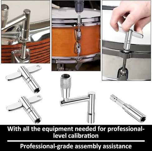 Drum Keys for Tuning Drums, 4 Pcs Universal Chrome Plated Steel Drum Tuning Key with Case and Velvet Bag Standard Drum Key Drill Bit Includes Speed Keys and Drum Wrench for Acoustic Electronic Drum in Kuwait
