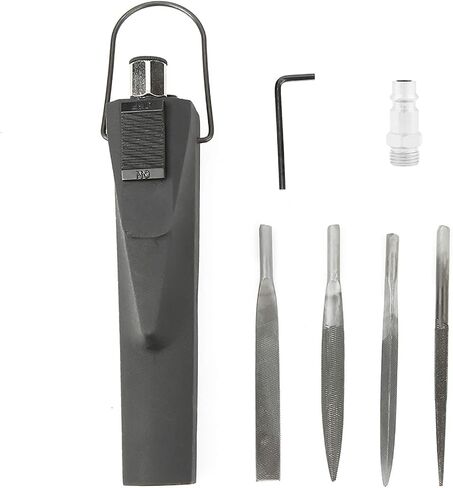 Pneumatic Air File Rasp Tool with 4 Files (Flat, Half Round, Round, Triangular) for Steel, Cast Iron, Wood, Synthetics - Power Hand Tool for Metalworking, Carpentry, Fabrication in Kuwait