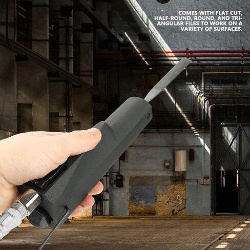 Pneumatic Air File Rasp Tool with 4 Files (Flat, Half Round, Round, Triangular) for Steel, Cast Iron, Wood, Synthetics - Power Hand Tool for Metalworking, Carpentry, Fabrication in Kuwait