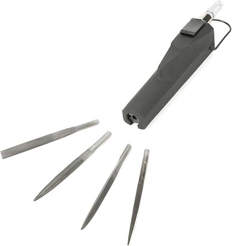 Pneumatic Air File Rasp Tool with 4 Files (Flat, Half Round, Round, Triangular) for Steel, Cast Iron, Wood, Synthetics - Power Hand Tool for Metalworking, Carpentry, Fabrication in Kuwait