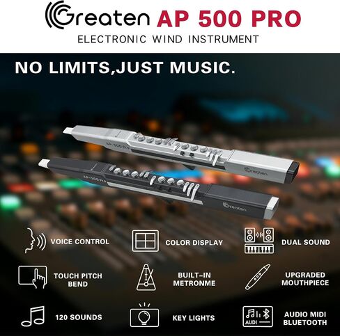 AP 500 Pro Electronic Wind Instrument with Dual Timbres, 120 Tones, Touch Bend Plate, OLED Display, Built-in OTG, Voice Control Digital Saxophone For Practice or Performance(Black) in Saudi Arabia