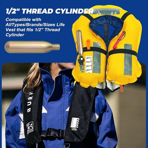 24G Co2 Cartridge Cylinder for Life Vest, Accessory for C02 PFD Rearming Kit, for Auto/Manual Inflating Life Jacket, for Adult, Used for Fishing, Surfing, Sea/Ocean Activities 2Pack in Kuwait