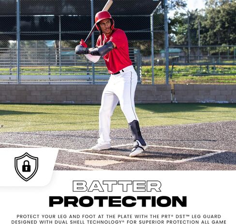 Franklin Sports Baseball + Softball Leg Guard - سلسلة PRT® DST ™ للبالغين + درع القدم للضرب - الساق الواقية + واقي الكاحل مع لوحة إصبع القدم - أسود/رمادي - مقاس واحد - للبالغين in Kuwait