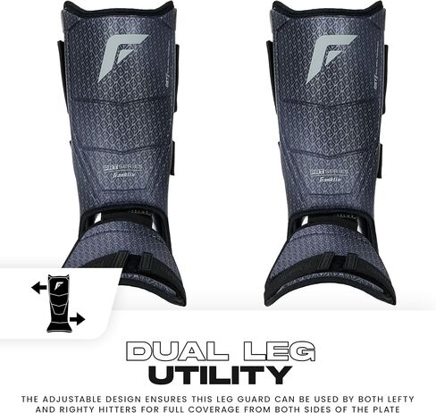 Franklin Sports Baseball + Softball Leg Guard - سلسلة PRT® DST ™ للبالغين + درع القدم للضرب - الساق الواقية + واقي الكاحل مع لوحة إصبع القدم - أسود/رمادي - مقاس واحد - للبالغين in Kuwait