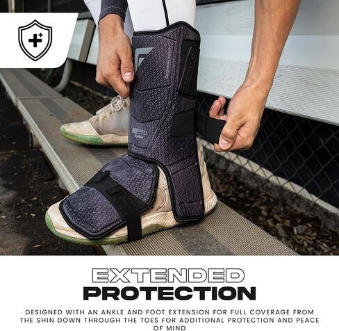 Franklin Sports Baseball + Softball Leg Guard - سلسلة PRT® DST ™ للبالغين + درع القدم للضرب - الساق الواقية + واقي الكاحل مع لوحة إصبع القدم - أسود/رمادي - مقاس واحد - للبالغين in Kuwait