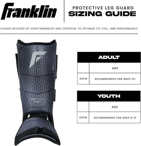 Franklin Sports Baseball + Softball Leg Guard - سلسلة PRT® DST ™ للبالغين + درع القدم للضرب - الساق الواقية + واقي الكاحل مع لوحة إصبع القدم - أسود/رمادي - مقاس واحد - للبالغين in Kuwait