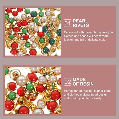 SUPVOX Pearl Rivets Studs Good for Decoration and Clothing and Bags 60pcs Alloy and Resin Material, Convenient for Clothes Making Delicate Style Accessories for Art Making in Kuwait