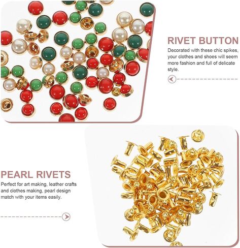 SUPVOX Pearl Rivets Studs Good for Decoration and Clothing and Bags 60pcs Alloy and Resin Material, Convenient for Clothes Making Delicate Style Accessories for Art Making in Kuwait