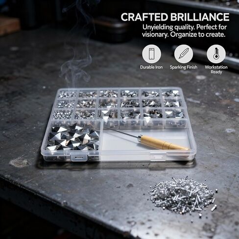 Pyramid Studs Kit, 1170 Pcs, Silver Electroplated Iron Rivets, Assorted Square Spike Sizes with Storage Box for Leather Crafting, Clothing, Shoes, Bags, Punk Rock Accessories in Kuwait