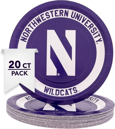أطباق ورقية لجامعة نورثويسترن صبار الصحراء NU Wildcats عدد 20 أدوات مائدة مستديرة مقاس 9 بوصة للبوابات الخلفية والتخرج والحفلات ويوم اللعب (التصميم أ) in Kuwait