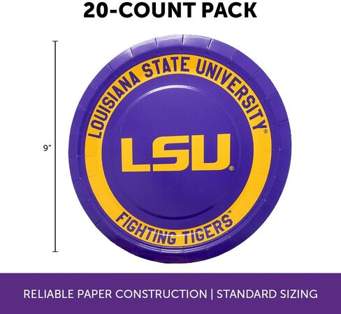 أطباق ورقية لجامعة ولاية لويزيانا من صبار الصحراء LSU Tigers عدد 20 أدوات مائدة مستديرة مقاس 9 بوصة للبوابات الخلفية والتخرج والحفلات ويوم اللعبة (التصميم أ) in Kuwait