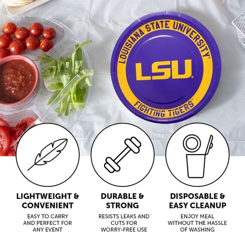 أطباق ورقية لجامعة ولاية لويزيانا من صبار الصحراء LSU Tigers عدد 20 أدوات مائدة مستديرة مقاس 9 بوصة للبوابات الخلفية والتخرج والحفلات ويوم اللعبة (التصميم أ) in Kuwait