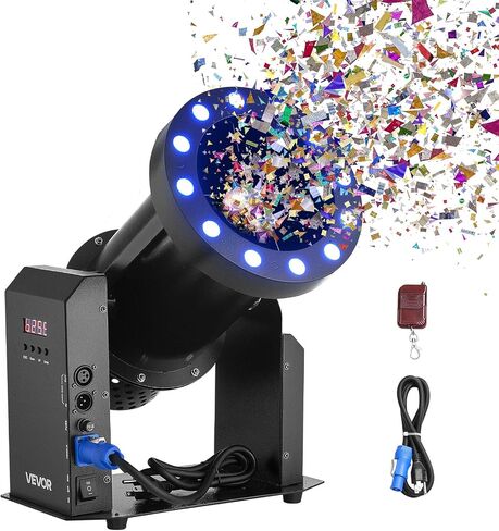 آلة النثار الكهربائية VEVOR مع أضواء LED، قاذفة مدفع قصاصات الورق بقوة 1500 واط، DMX512، جهاز تحكم يدوي وعن بعد، مطلق النار المحمول Confetti لمسرح حفلات الزفاف وأعياد الميلاد in Kuwait