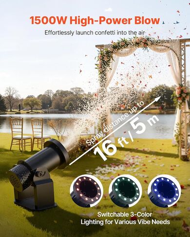 آلة النثار الكهربائية VEVOR مع أضواء LED، قاذفة مدفع قصاصات الورق بقوة 1500 واط، DMX512، جهاز تحكم يدوي وعن بعد، مطلق النار المحمول Confetti لمسرح حفلات الزفاف وأعياد الميلاد in Kuwait