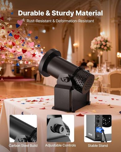 آلة النثار الكهربائية VEVOR مع أضواء LED، قاذفة مدفع قصاصات الورق بقوة 1500 واط، DMX512، جهاز تحكم يدوي وعن بعد، مطلق النار المحمول Confetti لمسرح حفلات الزفاف وأعياد الميلاد in Kuwait