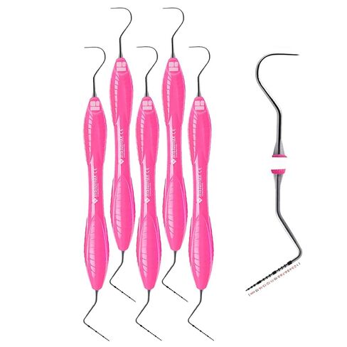 5PCS Dental Periodontal Probe Kit - UNC15/23 & #23 Explorer - Pink Silicone Grip - 1-15mm Gradations - Clinic & Dental School Essentials in Saudi Arabia