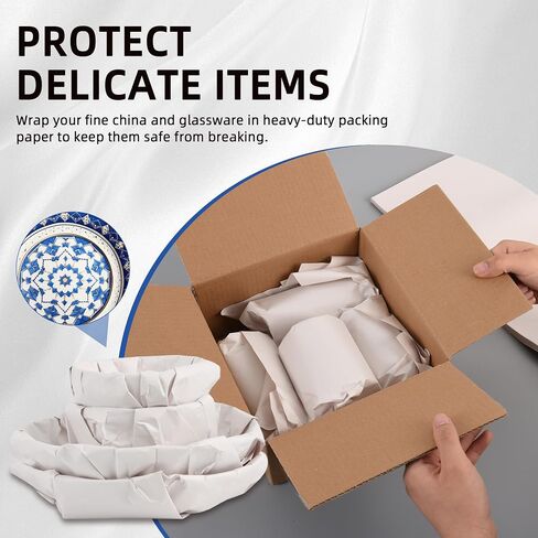 Wrapping Paper for Moving, Two Sizes 15.4" x 21.3" & 12" x 12", 200 Sheets | Bulk Newsprint Unprinted Paper, Heavy Duty Packing Material, For Dishes, Glasses & China, Box Filler & Shipping Supplies in Kuwait
