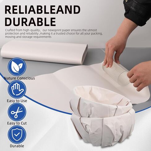 Wrapping Paper for Moving, Two Sizes 15.4" x 21.3" & 12" x 12", 200 Sheets | Bulk Newsprint Unprinted Paper, Heavy Duty Packing Material, For Dishes, Glasses & China, Box Filler & Shipping Supplies in Kuwait