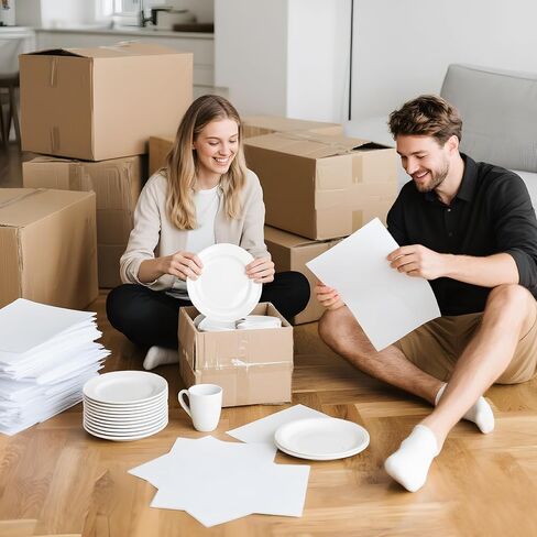 Wrapping Paper for Moving, Two Sizes 15.4" x 21.3" & 12" x 12", 200 Sheets | Bulk Newsprint Unprinted Paper, Heavy Duty Packing Material, For Dishes, Glasses & China, Box Filler & Shipping Supplies in Kuwait