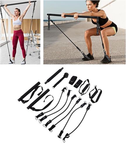 Pilates Bar Kit 20 30 40 Lbs Resistance Bands Adjustable Pilates Workout Equipment with Storage Bag for Home Fitness in Kuwait