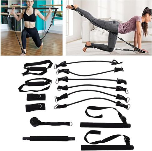 Pilates Bar Kit 20 30 40 Lbs Resistance Bands Adjustable Pilates Workout Equipment with Storage Bag for Home Fitness in Kuwait