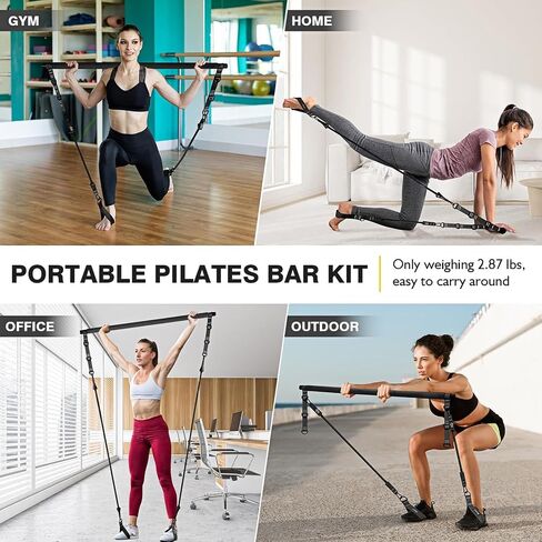Pilates Bar Kit 20 30 40 Lbs Resistance Bands Adjustable Pilates Workout Equipment with Storage Bag for Home Fitness in Kuwait