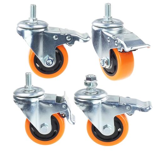 عجلات دوارة شديدة التحمل، عجلات PVC صفراء مقاس 3 بوصة مع جذع متري M12-1.75x25 مم عجلات أمان مزدوجة تصل إلى 1200 رطل/مجموعة للصناعة والأثاث، مجموعة مكونة من 4 قطع in Saudi Arabia