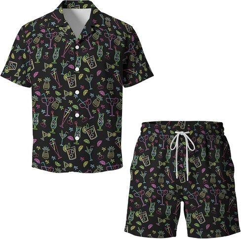 Men's Hawaiian Shirts Casual Button Down Short Sleeve Shirts Set Printed Shorts Beach Hawaii Suits in Saudi Arabia