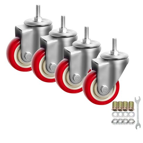 عجلات دوارة شديدة التحمل، عجلات PVC صفراء مقاس 3 بوصة مع جذع متري M12-1.75x25 مم عجلات أمان مزدوجة تصل إلى 1200 رطل/مجموعة للصناعة والأثاث، مجموعة مكونة من 4 قطع in Kuwait