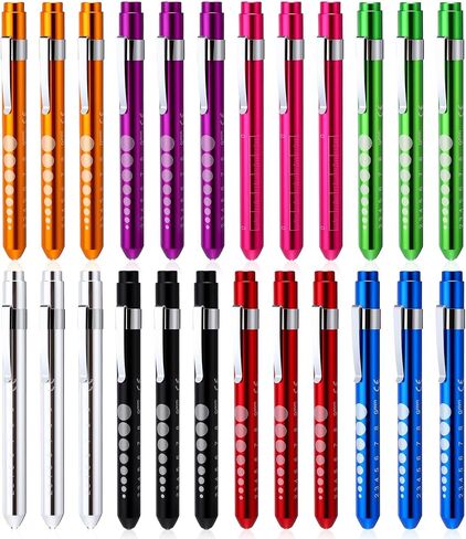 lewtemi 24 حزمة penlight للممرضة السائبة أدى ضوء القلم التشخيصي القابل لإعادة الاستخدام مع مشبك جيب قياس التلميذ للموظفين طبيب العيون ممرضة الهدايا موظفي المستشفى الاستخدام اليومي، 8 ألوان in Kuwait
